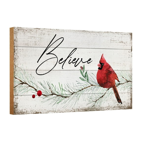 LifeSong Milestones Believe Cardinal Sign Wood Christmas Decorations Wall Decor