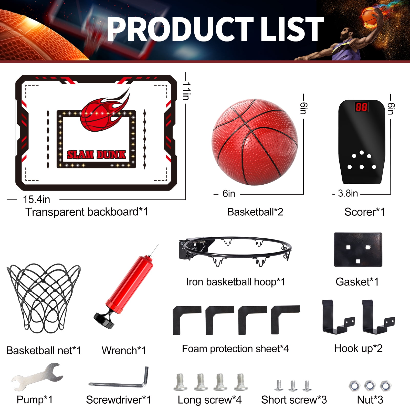 MAVOLIO Indoor Mini Basketball Hoop for Kids, over the door Toddler Basketball Toy with LED Scoring, Ideal Birthday Gift for Kids Boys 3-12