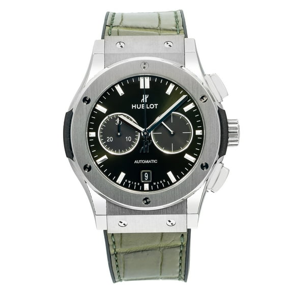 Pre-Owned Hublot Classic Fusion Chronograph 541.NX.8970.LR Mens 42mm Titanium Green Dial Automatic Watch