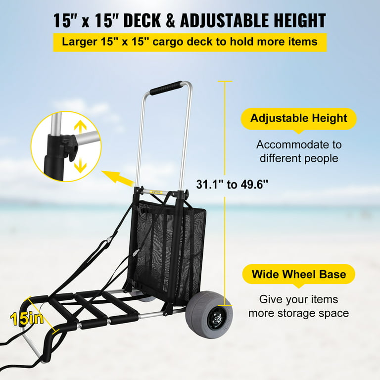 VEVOR Beach Carts for the Sand, w/ 10 PVC Balloon Wheels, 165LBS Loading  Capacity Folding Sand Cart & 31.1'' to 49.6'' Adjustable Height, Heavy Duty  Cart for Picnic, Fishing, Beach 