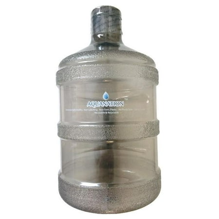AquaNation 1 Gallon BPA FREE Reusable FDA Grade Chemical Free Plastic Drinking Water Big Mouth Bottle Jug Container with Holder Drinking Canteen (Black)
