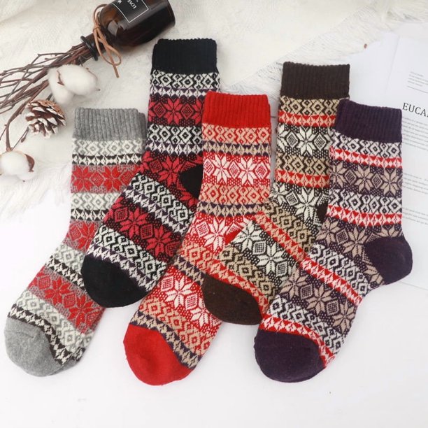 5 pares de calcetines de lana, calcetines térmicos para mujer, calcetines cálidos de invierno para mujer, calcetines de punto gruesos, calcetines de invierno para mujer, coloridos