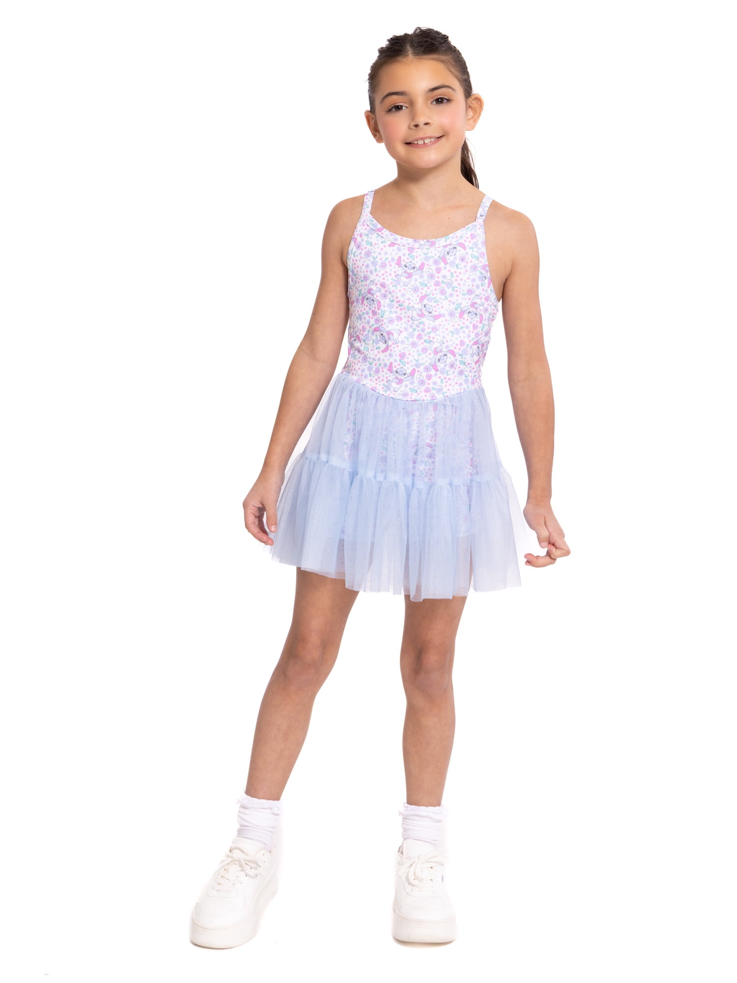 Stitch Girls Sleeveless Allover Print Tulle Romper, Sizes 4-12