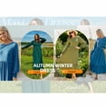 thumbnail image 3 of UVN Fall Long Dress for Women Crewneck Casual Long Sleeve Pleated Dresses with Pockets, 3 of 9