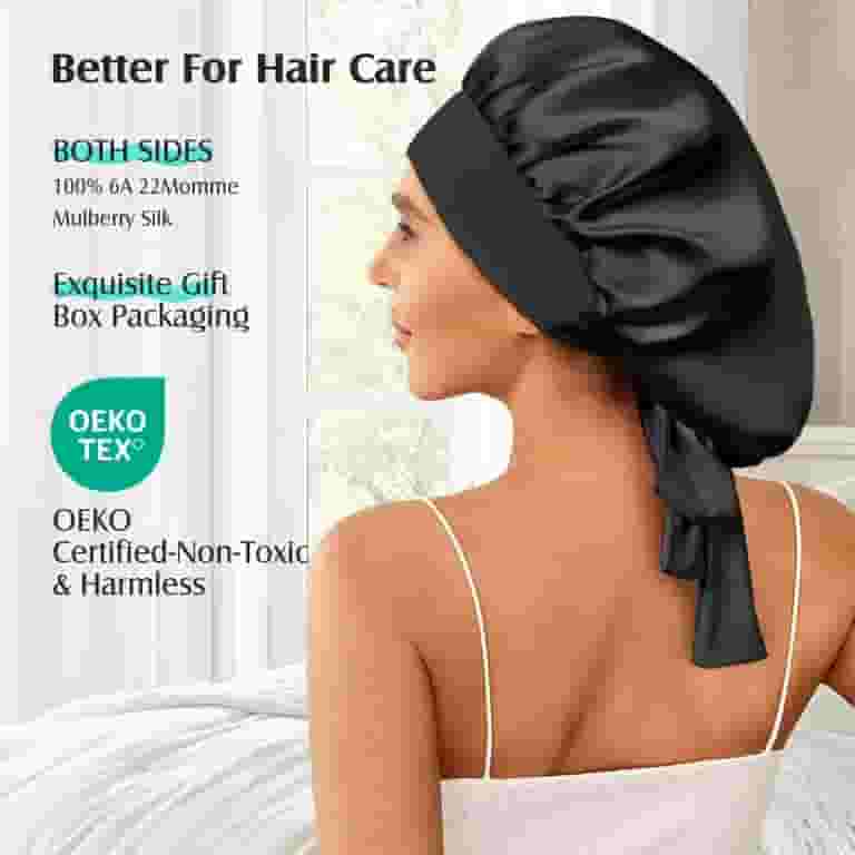 Soohi 100% Mulberry Silk Bonnet, Double Layer Non-Slip Hair Wrap