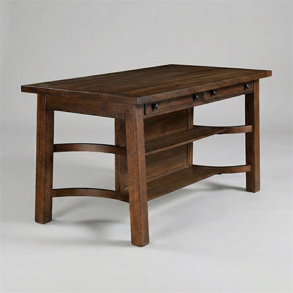 Furniture of America Ena Rustic Solid Wood Storage Counter Dining Table in Oak