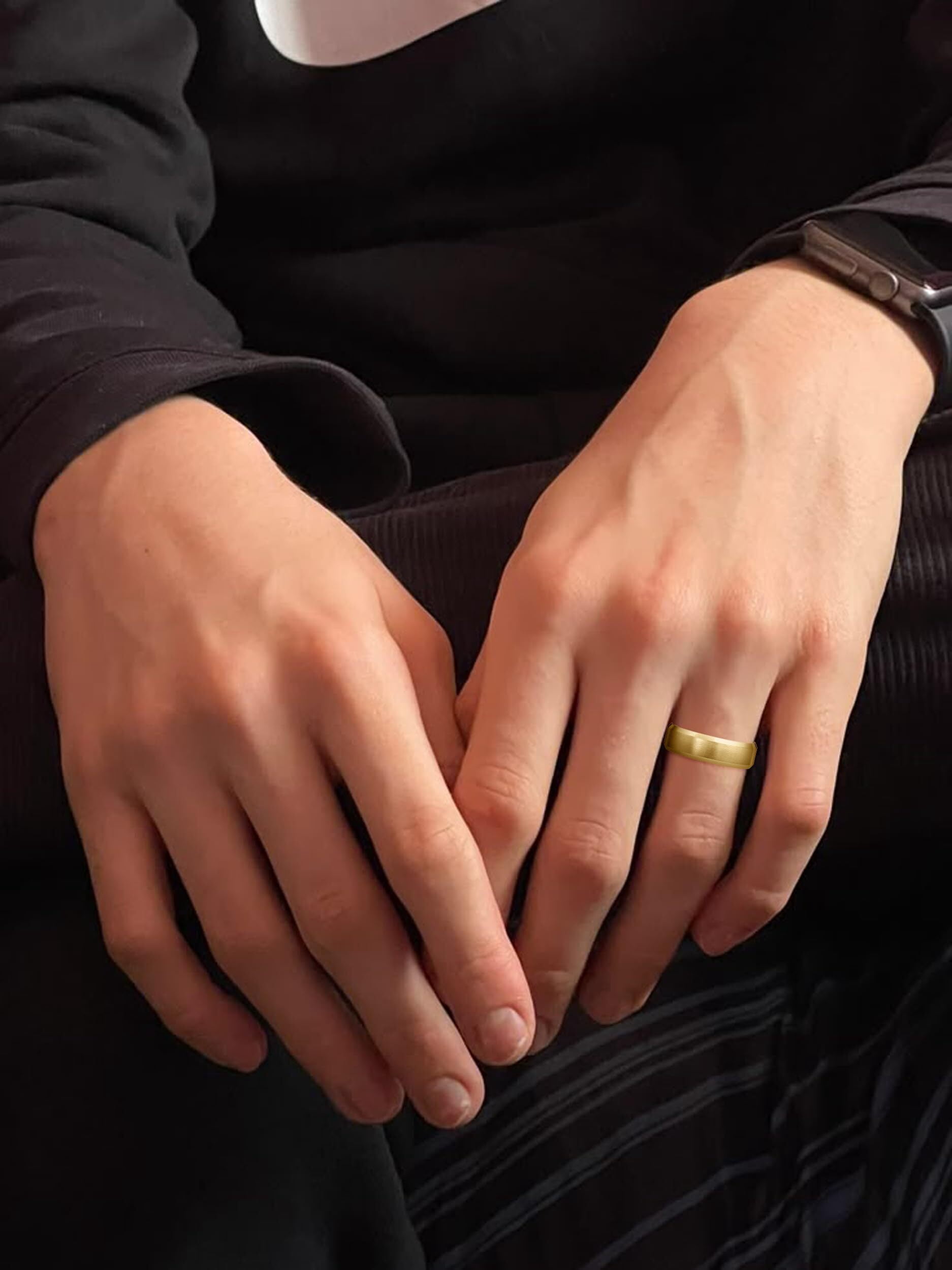 Men's 14K Solid Gold Wedding Band, 6mm, Beveled Edge, Satin Finish, Comfort Fit Ring, 14K Yellow Gold (Stamped for Authenticity), Size 7.5