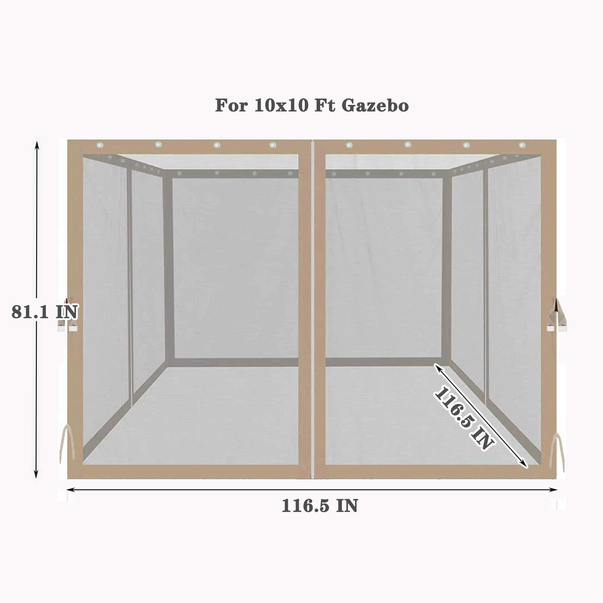 Replacement Mosquito Netting for 10' x 10' Gazebo with Zippers,4-Side Mesh Walls for Patio Gazebos,Beige