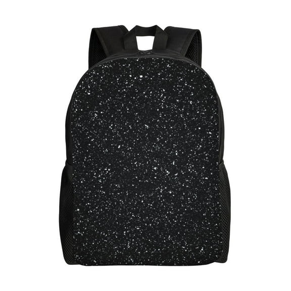 Defioc Black Glitter Print Backpack -Travel,or Work Bookbag Daypacks with 15-Inch Laptop Sleeve and Dual Water Bottle Pockets