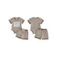 thumbnail image 2 of BemeyourBBs Infant Baby Boy Mama's Boy Outfit Newborn Boys Summer Clothes Waffle Knit Stripe Letter Embroidery Short Sleeve Romper Elastic Waist Shorts 2 Piece Set, 2 of 9