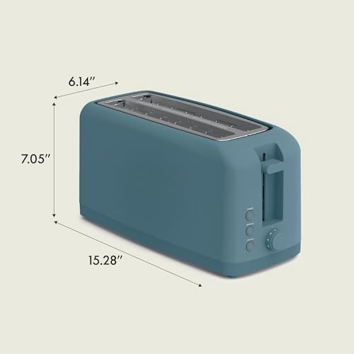 4 Slice Slim Toaster, Fits-anywhere Kitchenware, 6 Setting Shade Control with Reheat & Cancel Buttons, Fits Sourdough, 10” Long Slot, Anti Jam & Auto Shutoff, 900 Watt, Surf