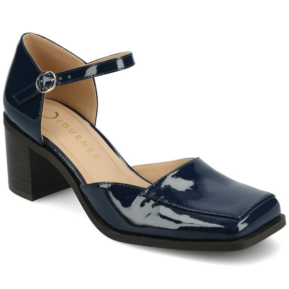 Journee Womens Evangeline Square Toe Stacked Heel Pumps, Widths Available