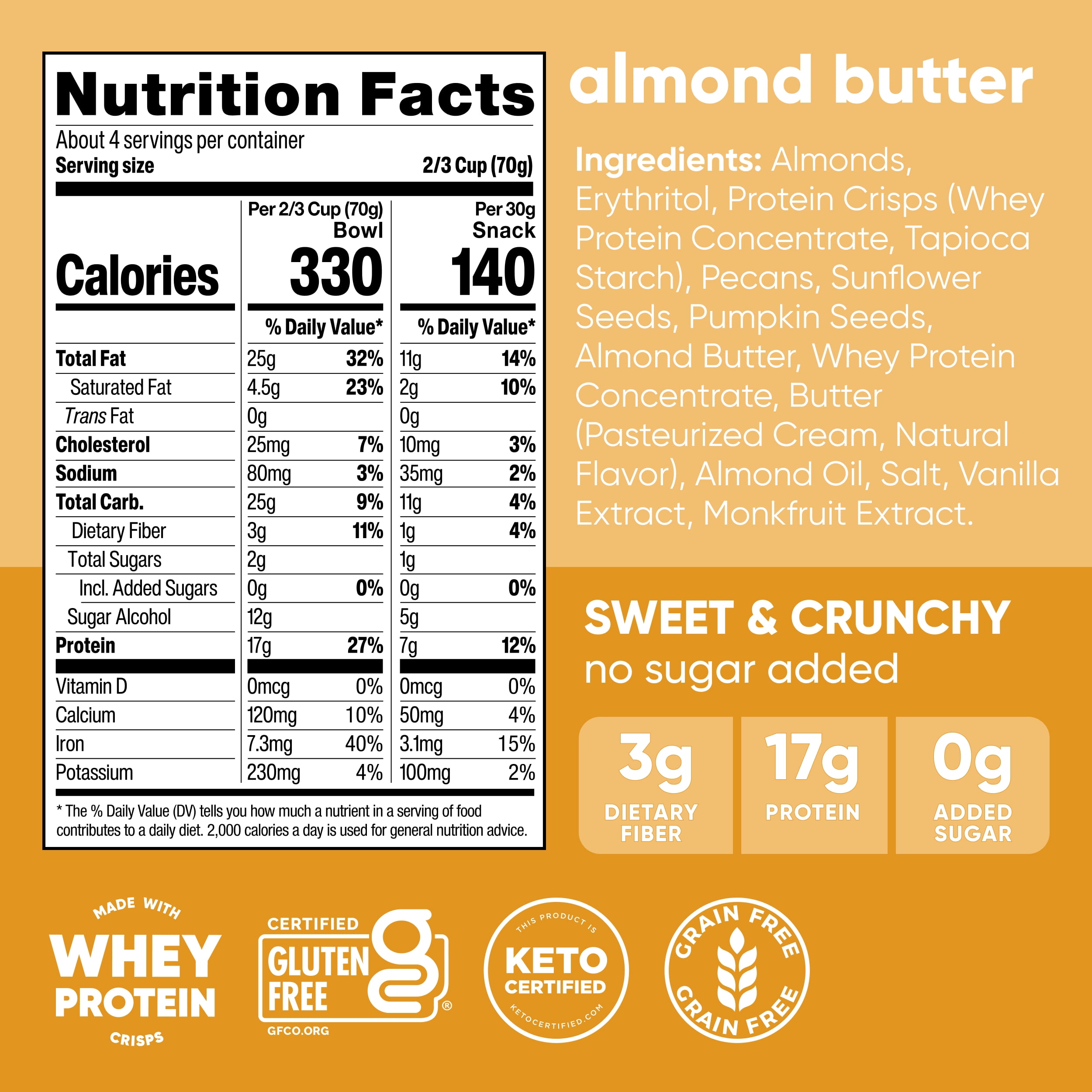 (4 pack) NuTrail 17g Protein Nut Granola Cereal, Almond Butter, No Sugar Added, Keto, Low Carb, Gluten Free, Grain Free, Healthy Breakfast 10 oz. 1 Count
