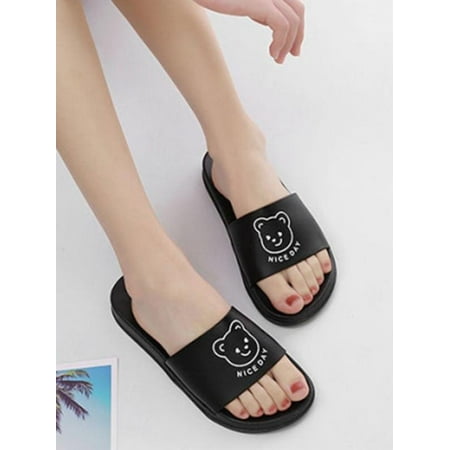 

MarinaVida Cartoon Bear Bath Shower Slippers Soft Slide Sandals Unisex Non-Slip Summer Beach Shoes