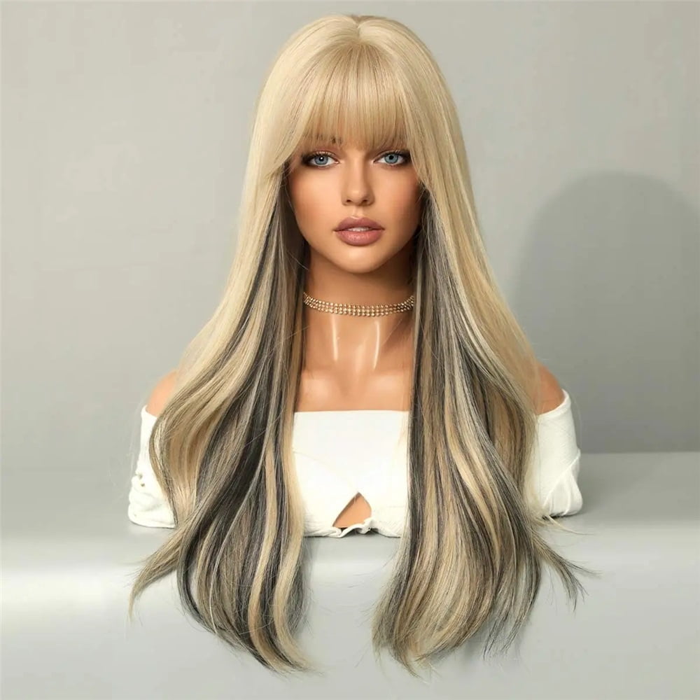 Long Wavy Curly Wigs HD Black Blonde Hair Party Heat Resistant Fake Hair Synthetic Wig