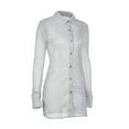 thumbnail image 5 of hirigin Women Long Shirt, See-through Shiny Long Sleeve Turn-down Collar Tops for Club Party, 5 of 9