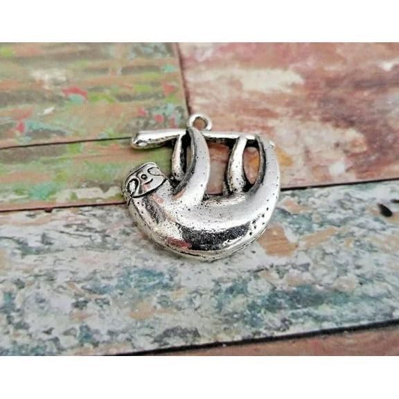U8MO Sloth Charm Antiqued Silver Rainforest Animal Pendant Finding 26mm
