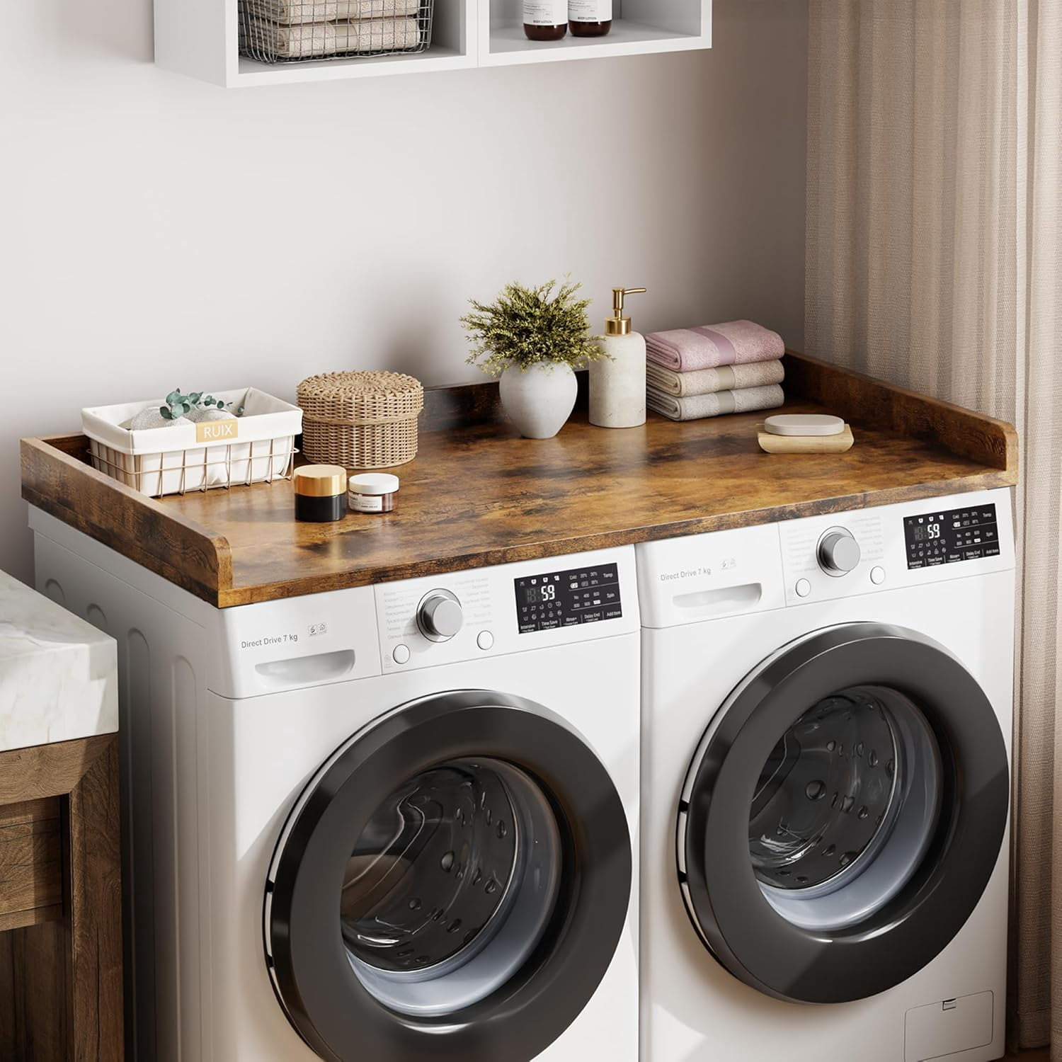 Washer Dryer Countertop, laundry topper with Edge and Non-Slip Pad for Washer Dryer Laundry Hamper Counter Storage Organization 54"x27.5" Retro