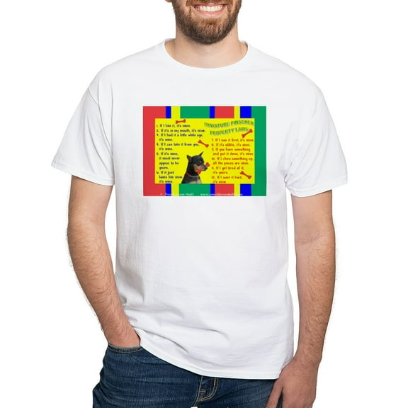 CafePress - Property Laws Minpin,Blktancr T Shirt - Men's White Classic Cotton T-Shirts