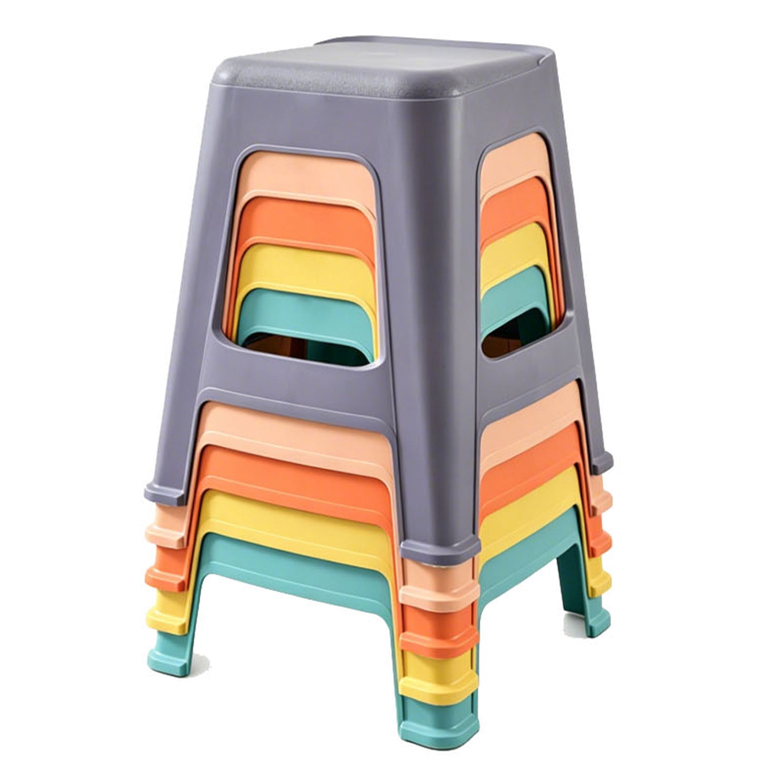 PORKISS 5 Pack Stackable Stools, 18.5 Inch Plastic Classroom Stools, Colorful Nesting Backless Stools for Flexible Seating, School, Home, Office, No Assembly, 350 lbs