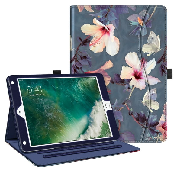 Fintie Multi-Angle Viewing Case Cover for iPad 9.7 6th / 5th Gen 2018 2017, iPad Air 1/2, Blooming Hibiscus