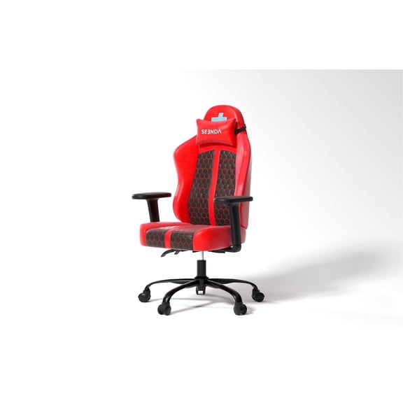 Seenda Ergonomic Gaming Chair, Computer Gamer Chair for Adult and Kids, Office Desk Chair with Flip Armrests, PU Leather, Swivel Racing Chair, Red