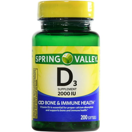 Spring Valley La vitamine D3 Gélules, 2000 UI, 200 count