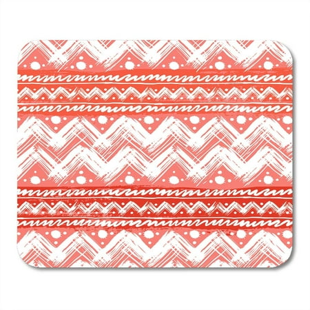 KDAGR Ethnic Pattern Hand with Bold Zigzag Brushstrokes Small Blobs and Stripes in Bright Coral Red and White Mousepad Mouse Pad Mouse Mat 9x10