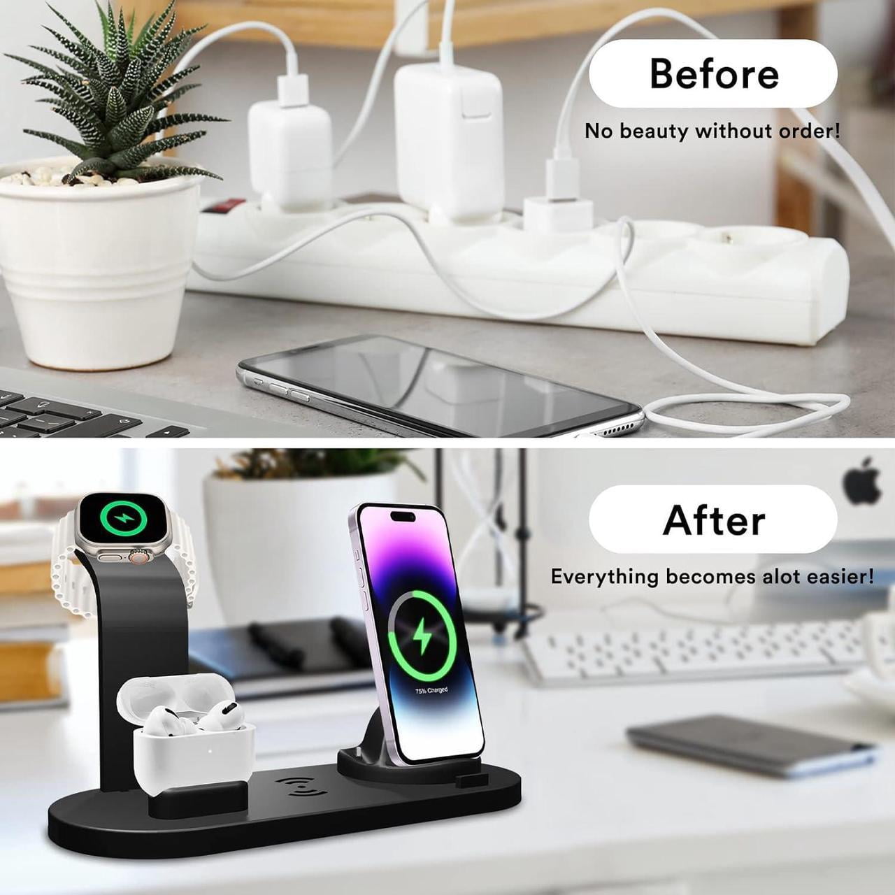 4 in 1 Wireless Charging Station for Smartwatches, Smartphones, Earbuds - 15W Fast Wireless Charger for Apple iPhone, iWatch, Airpod with Adapter & iWatch Charging Cable