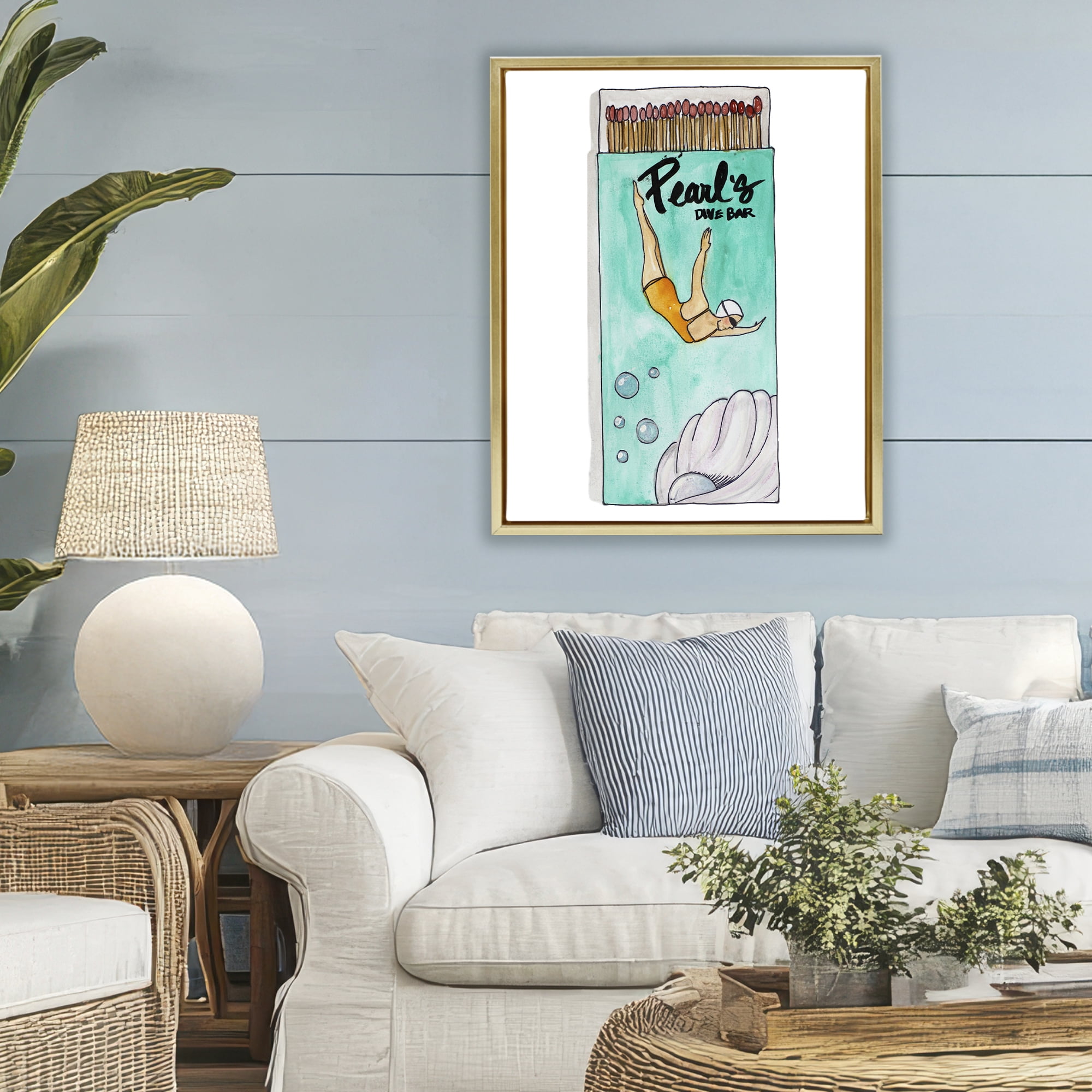Stupell Industries Pearl Dive Matchbox Gold Framed Floater Canvas Wall Art, design by Nola James