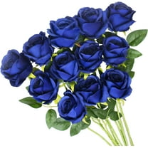 Morttic Fake Flowers 12Pcs Blue Roses Artificial Flowers in Bulk with Long Stem Realisitic Silk Roses for Centerpieces Baby Shower Party Home Valentine's Day Decorations, Navy Blue