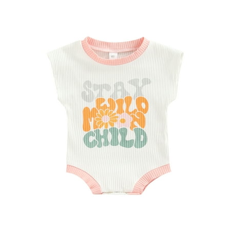

Genuiskids Newborn Baby Girl Romper Summer Clothes Sleeveless Letter Print Ribbed Onesie Bodysuit Jumpsuit One Piece Outfit 0-18M