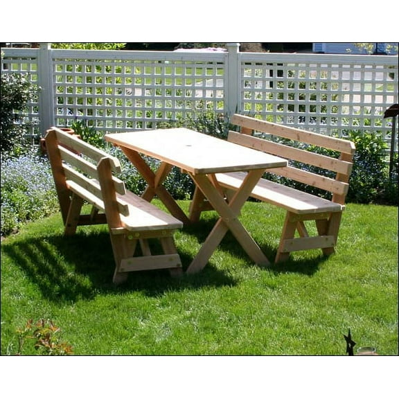 Red Cedar 32" Wide 5' Cross Legged Picnic Table with (2) 5' Backed Benches