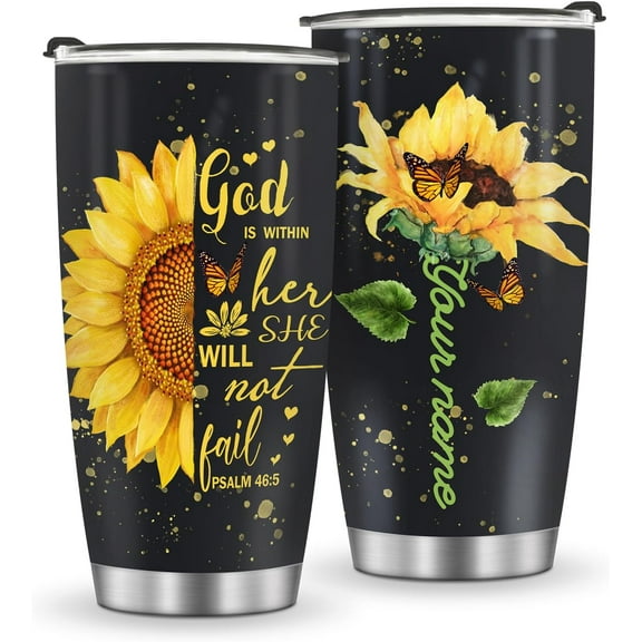 Birthday Gifts for Women Sunflower Gift for Mom Sister Personalized Tumbler Gift for Women Wife Girl Kid Custom Name Sunflower Tumbler 20oz thermos Insulated Travel Coffee Mug with Lid