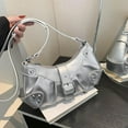 thumbnail image 2 of IELGY pleated locomotive style one shoulder underarm silver bag, women's fashion commuter oblique span small square bag, 2 of 2