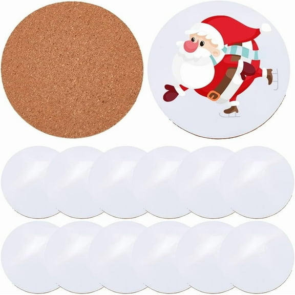 24Pcs Sublimation Blank Cup Coasters Heat Resistant Coasters Flat Round 3.74 Inch Heat Transfer Rubber Cork Press Printing Bottom Mat Backing Sheets