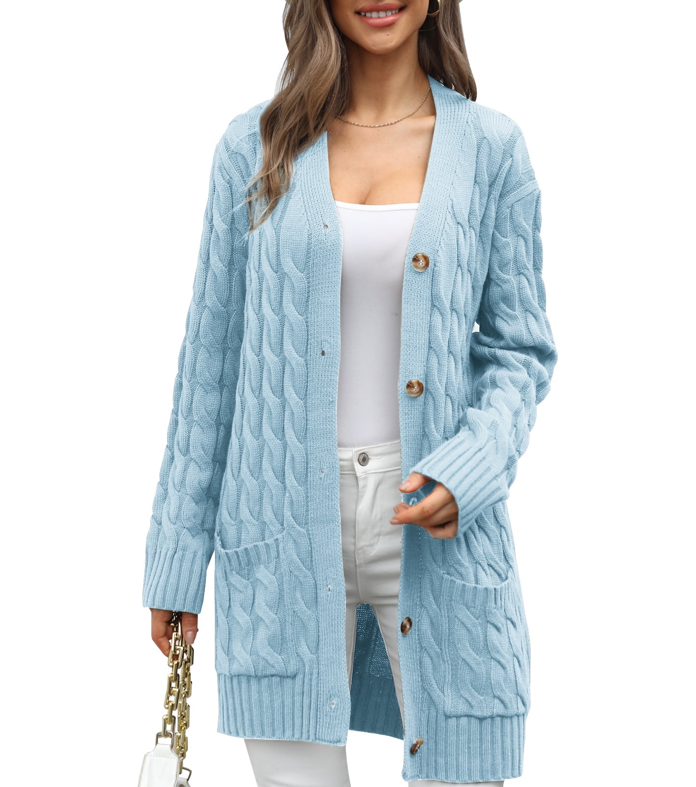 UEEKOOK Women's Oversized Cable Knit Cardigan Open Front Button Down