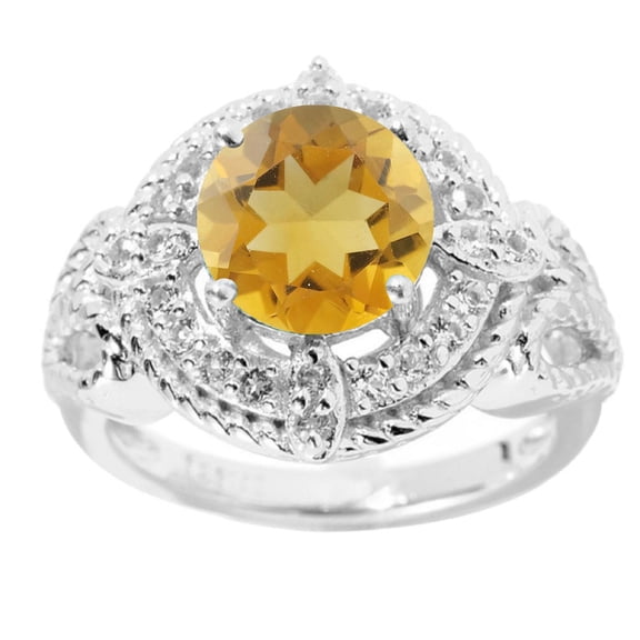 Sterling Silver with Natural Citrine and White Topaz Halo Ring