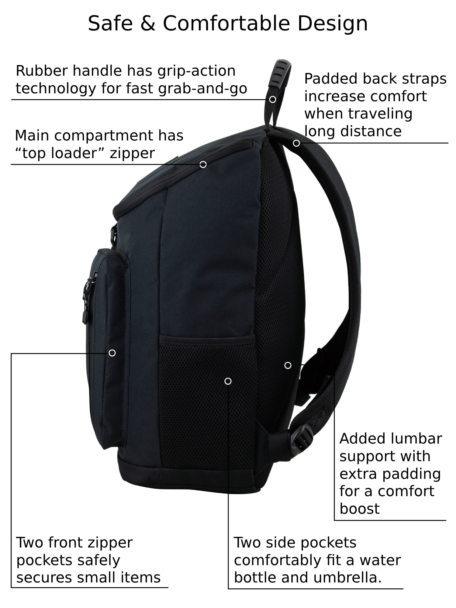Eastsport Unisex Theo Top Loader Backpack, Black Ripstop