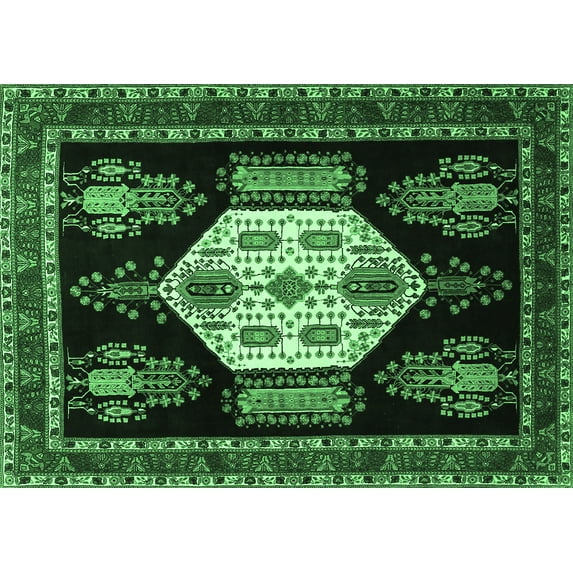 Ahgly Company Indoor Rectangle Persian Emerald Green Traditional Area Rugs, 2' x 5'