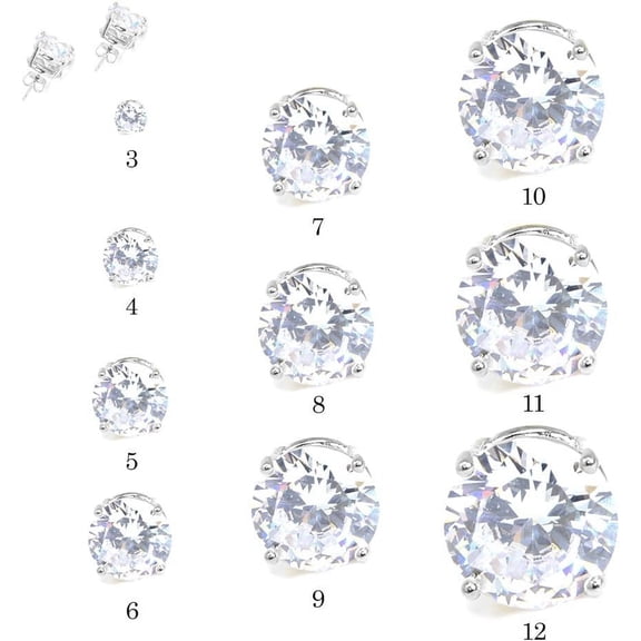 Stainl Steel R Nd Cut Cubic Zirconia Stud Earrings With Clear Case - Gold, Silver (3Mm~12Mm)[Z3621]