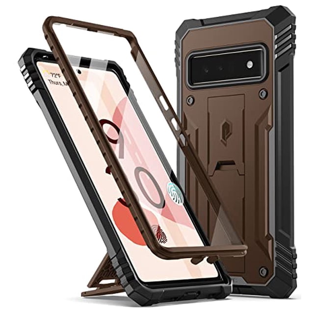 Poetic Étui Révolution pour Google Pixel 6 Pro 5G, Protecteur d'Écran Intégré avec Empreinte Digitale, Étui de Protection Robuste avec Support, Marron