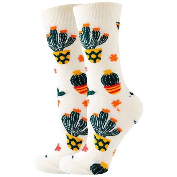 BRICH Fun Colorful Socks Patterned Funky Happy for Women Crew Cute Sock Combed Cotton Stockings White One Size