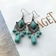 thumbnail image 3 of K-KED Ethnic Style Pine Stone Tibetan Silver Water Droplet Tassel Long Earrings-7, 3 of 9