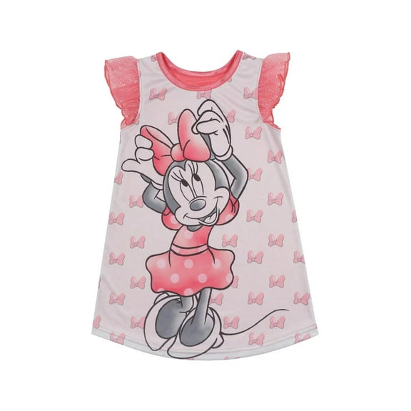 Minnie Mouse Girl's Pink Bow Print Satin and Tulle Nightgown, Gown, Size 4