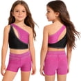 thumbnail image 5 of Hansber Kids Girls Cheerleading Outfit Gymnastics Dance Performance Sleeveless Crop Top with Shorts Set Hot Pink 10, 5 of 6