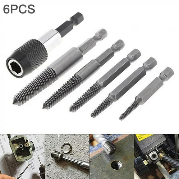 Fule 6Pcs Stud Screw Extractor Remover Set Broken Damaged Pipes Bolt Easy Out Tool