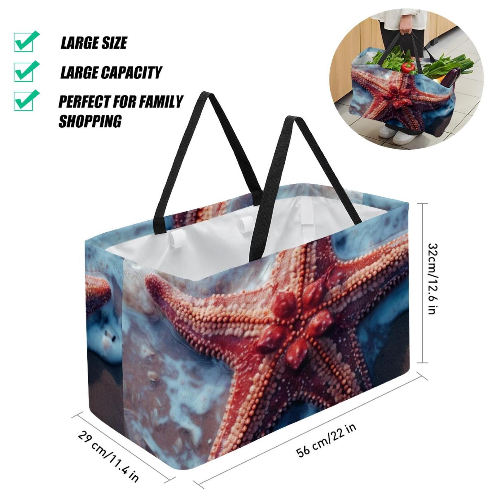 Starfish Large Capacity Reusable Oxford Cloth Grocery Baskets: Foldable Toy Basket, Storage Bag, Easter Basket