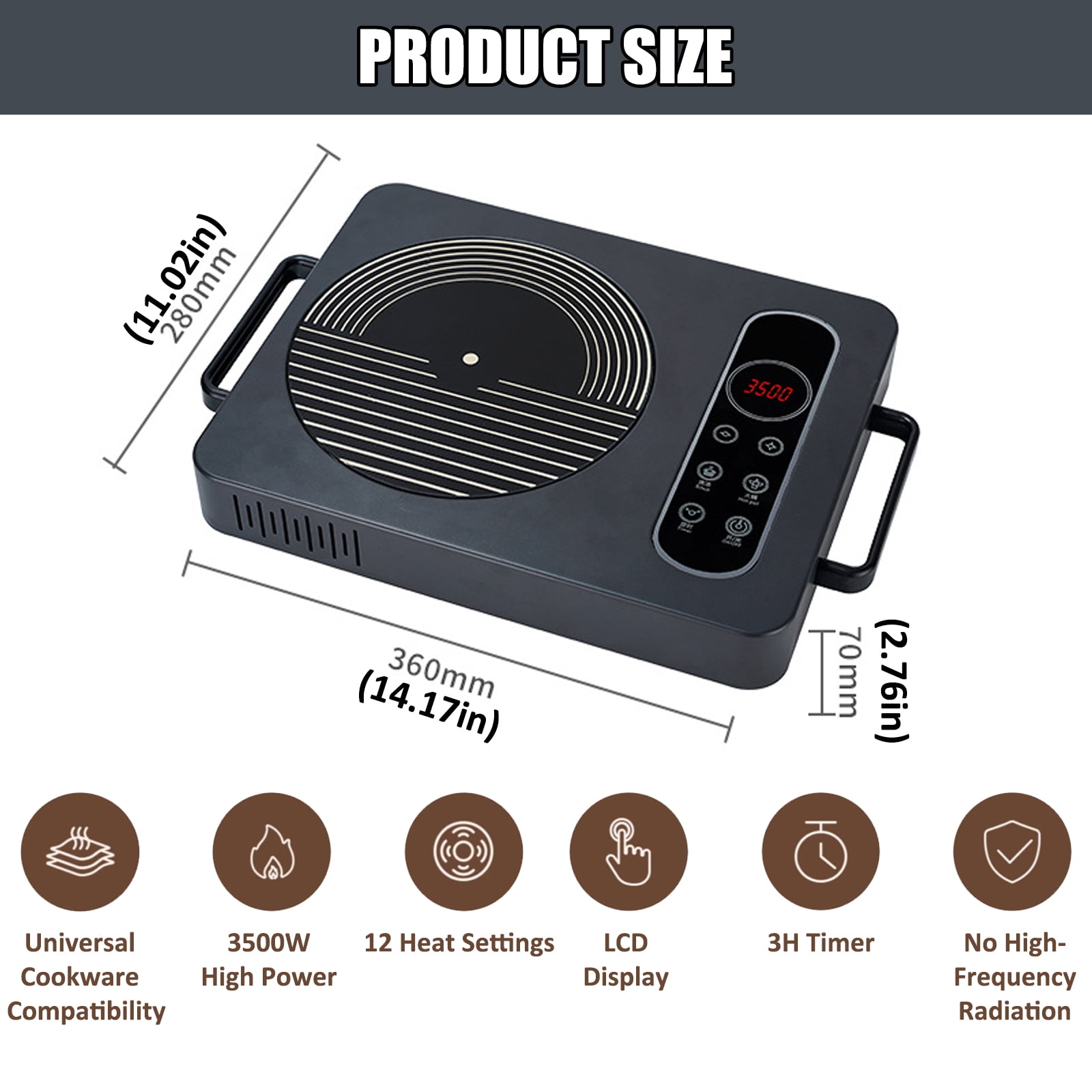 Petyoung 3500W Portable Electric Ceramic Stove, Infrared Burner with Timer, LED Screen, Touch Panel, Easy to Clean, for Cooking