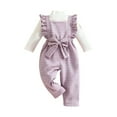 thumbnail image 2 of Kids Girl 2 Piece Outfit - Purple Plaid Turtleneck Long Sleeve Top & Overall Jumpsuit, Soft Stretch Skin-Friendly Casual Cute Set for 6M-4T,Size 6-9 Months, 2 of 8